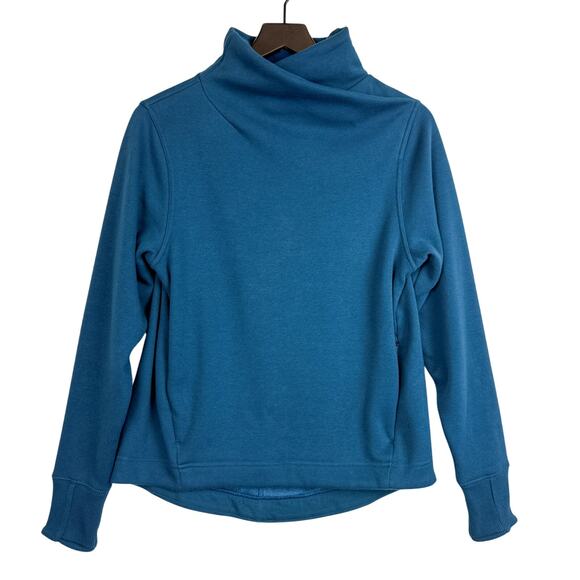 Athleta Cozy Karma Twist Neck Sweatshirt Blue Fleece Lined - PXS Petite XS - Picture 1 of 10